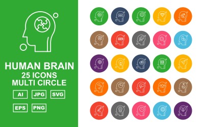 25 Premium Human Brain Multi Circle Ikonuppsättning