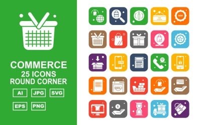 25 Premium Shopping And Commerce Round Corner Icon Set