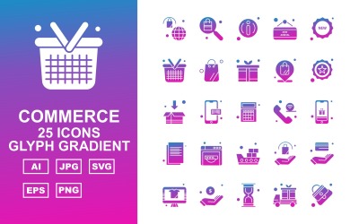 25 Premium Shopping en Commerce Glyph Gradient Icon Set