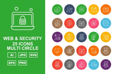 25 Premium Web And Security Multi Circle Icon Set