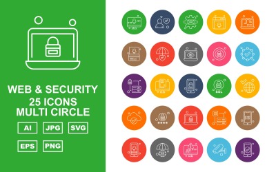 25 Premium Web e sicurezza Multi Circle Icon Set