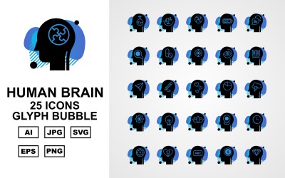Zestaw ikon 25 premium glifów ludzkiego mózgu