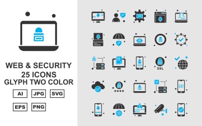 25 Zestaw ikon Premium Web i Security Glif w dwóch kolorach