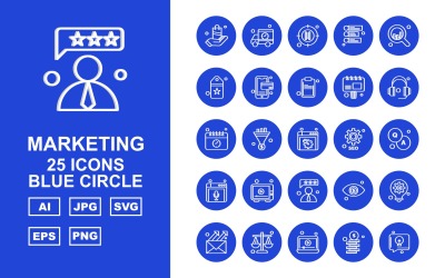 25 Conjunto de ícones de círculo azul de marketing premium