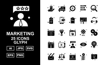 25 Conjunto de iconos de glifos de marketing premium