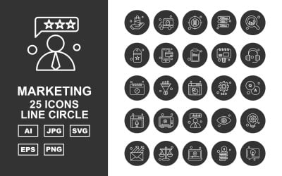 25 Premium Business Line Circle Icon Set