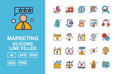 25 Premium Business Line Gevulde Icon Set