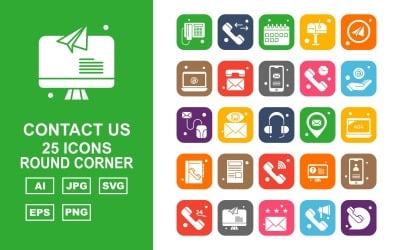 25 Premium Contact Us Round Corner Icon Set