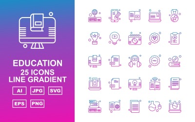 25 Premium Education Line Gradient Ikonuppsättning