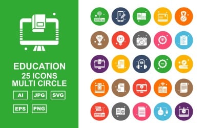 25 Premium Education Multi Circle Icon Set