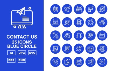 25 Premium Kontakta oss Blue Circle Icon Set