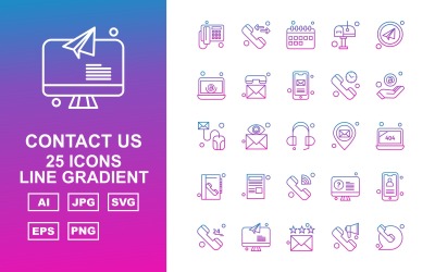 25 Premium Kontakta oss Line Gradient Icon Set