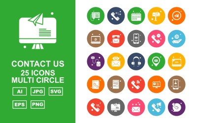 25 Premium Kontakta oss Multi Circle Icon Set