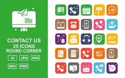 25 Premium Kontakta oss Round Corner Icon Set
