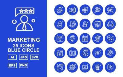 25 Premium Marketing Blue Circle Icon Set