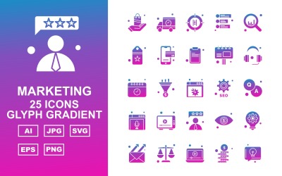 25 Premium Marketing Glyph Gradient Icon Set