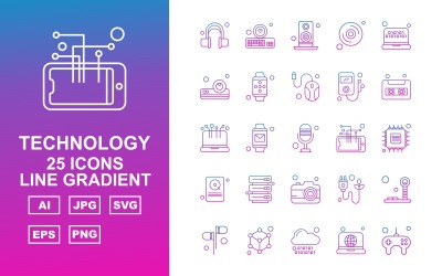 25 Premium Technology Line Gradient Icon Set