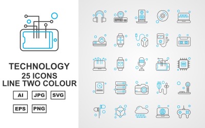25 Premium Technology Line Two Color Icon Set