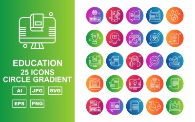25 Premium Utbildning Circle Gradient Ikonuppsättning
