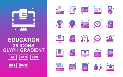 25 Premium Utbildning Glyph Gradient Ikonuppsättning