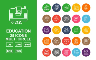 25 Premium Utbildning Multi Circle Ikonuppsättning