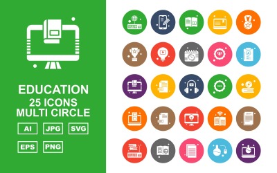 25 Premium Utbildning Multi Circle Ikonuppsättning