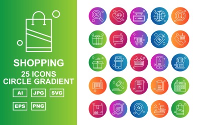 25 Conjunto de ícones de gradiente de círculo de compras premium