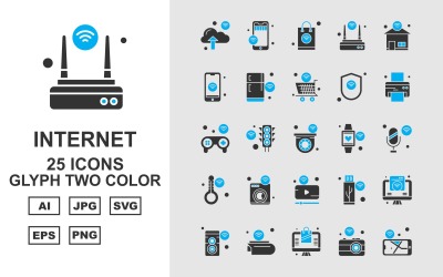 25 prémiových internetových věcí, sada dvou barevných ikon glyfů