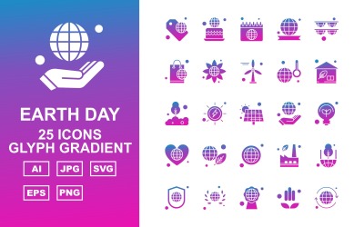 25 Premium Earth Day Glyph Gradient Ikonuppsättning