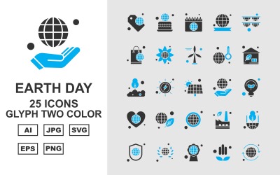 25 Premium Earth Day Glyph Two Color Icon Set