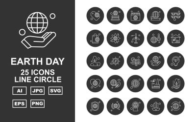 25 Premium Earth Day Line Circle Icon Set