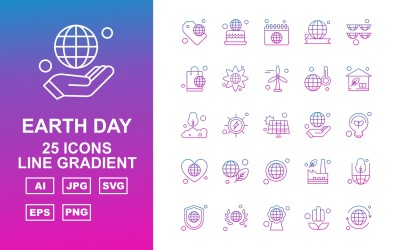 25 Premium Earth Day Line Gradient Icon Set