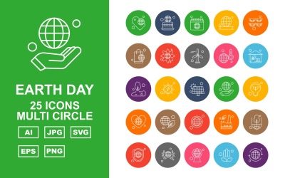 25 Premium Earth Day Multi Circle Icon Set