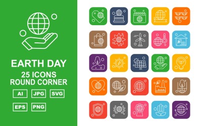 25 Premium Earth Day Round Corner Icon Set