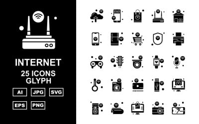 25 Premium Internet Of Things Glyph Ikonuppsättning