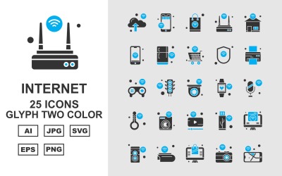 25 Premium Internet Of Things Glyph Två Färg Ikonuppsättning