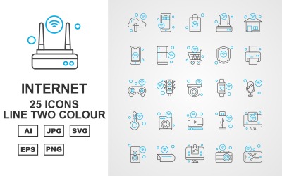 25 Premium Internet Of Things Line Two Color Ikonuppsättning