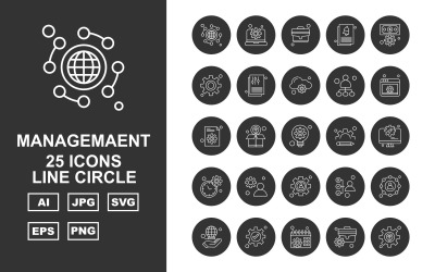25 Premium Management Line Circle Icon Set