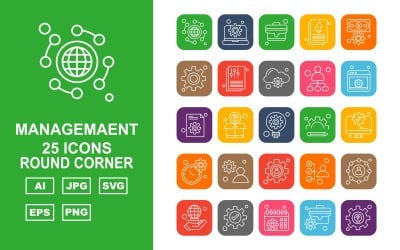 25 Premium Management Round Corner Icon Set