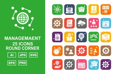 25 Premium Management Round Corner Ikonuppsättning