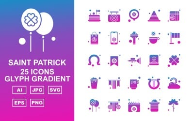 25 Premium Saint Patrick Glyph Gradient Icon Set