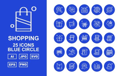 25 Premium Shopping Blue Circle Icon Set