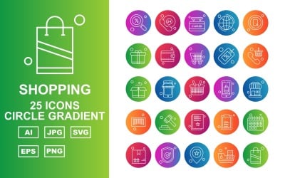 25 Premium Shopping Circle Gradient Icon Set
