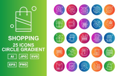 25 Premium Shopping Circle Gradient Ikonuppsättning