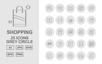 25 Premium Shopping Grey Circle Icon Set