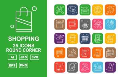 25 Premium Shopping Round Corner Icon Set