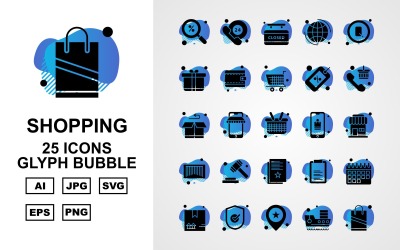 25 Premium shoppingglyffbubbla Ikonuppsättning