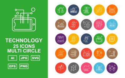 25 Premium Technology Multi Circle Icon Set