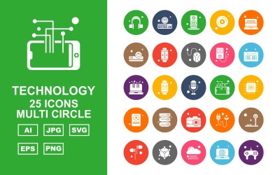 25 Premium Technology Multi Circle Ikonuppsättning
