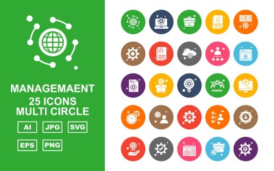25 Zestaw ikon Multi Circle zarządzania Premium